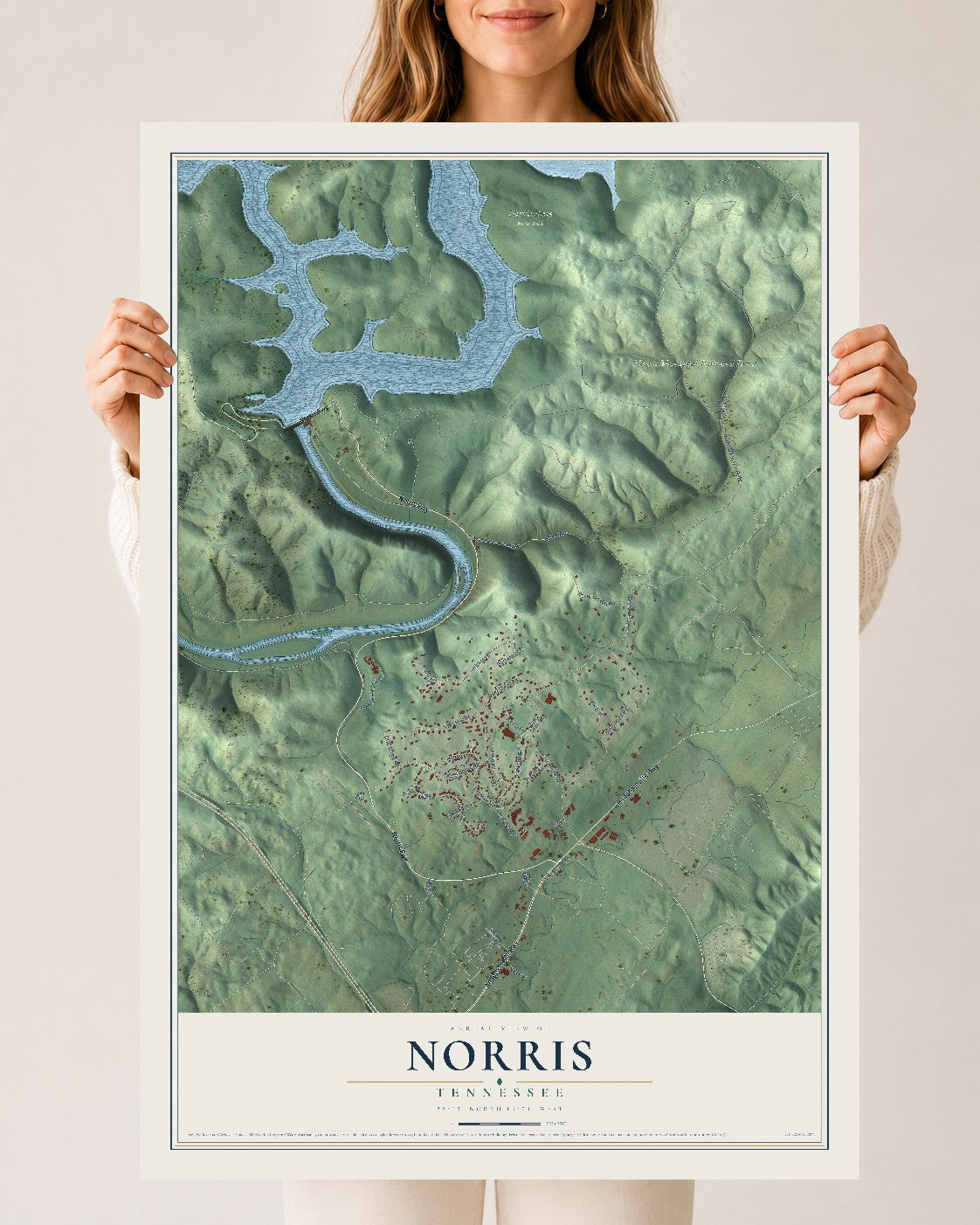 Map of Norris, Tennessee, 24 x 36 inch unframed archival matte print
