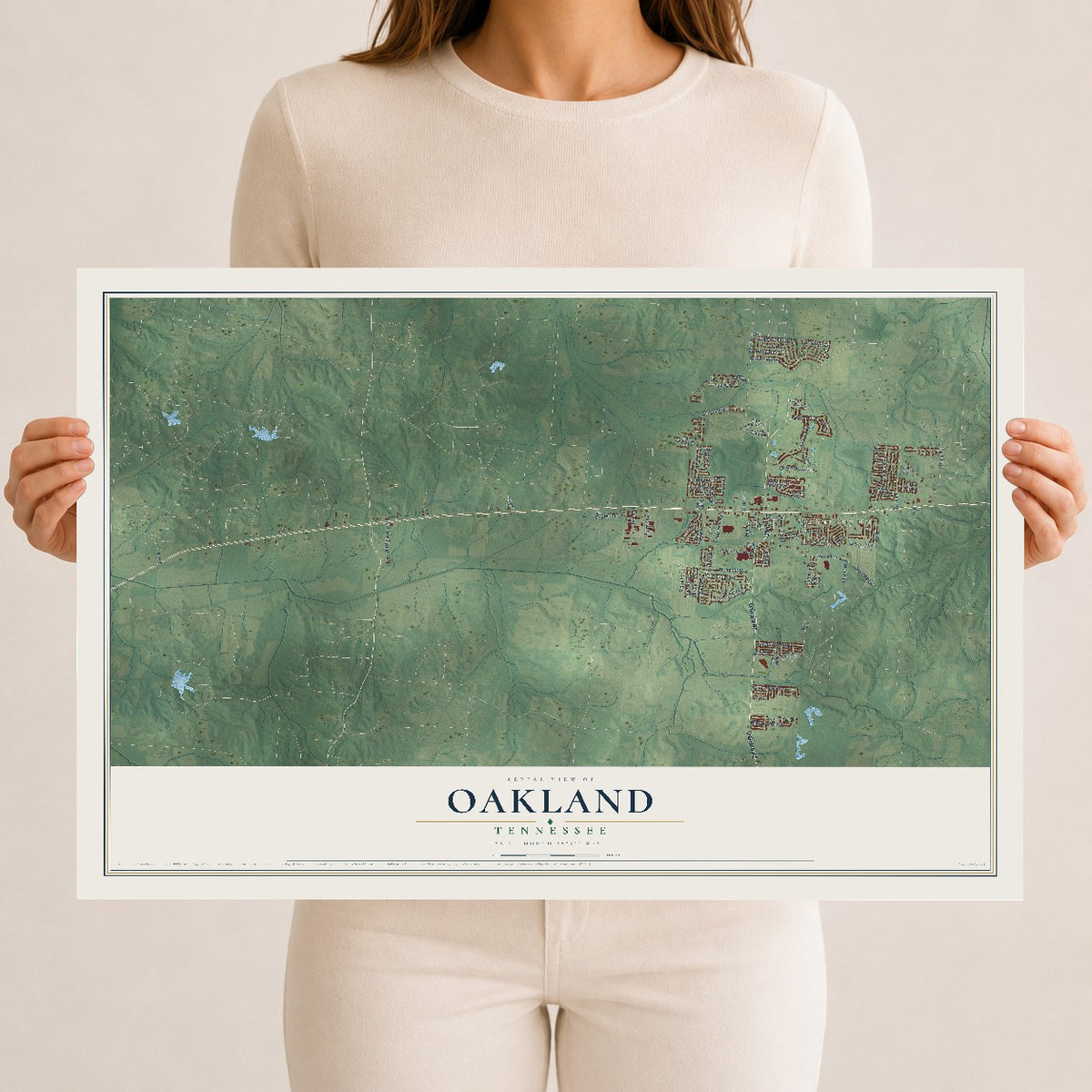 Map of Oakland, Tennessee, 12 x 18 inch unframed archival matte print