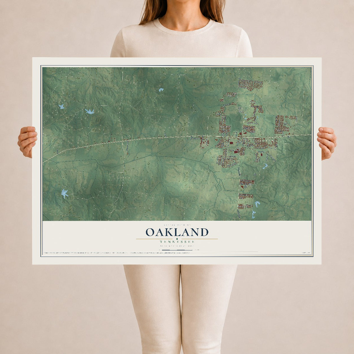Map of Oakland, Tennessee, 24 x 36 inch unframed archival matte print