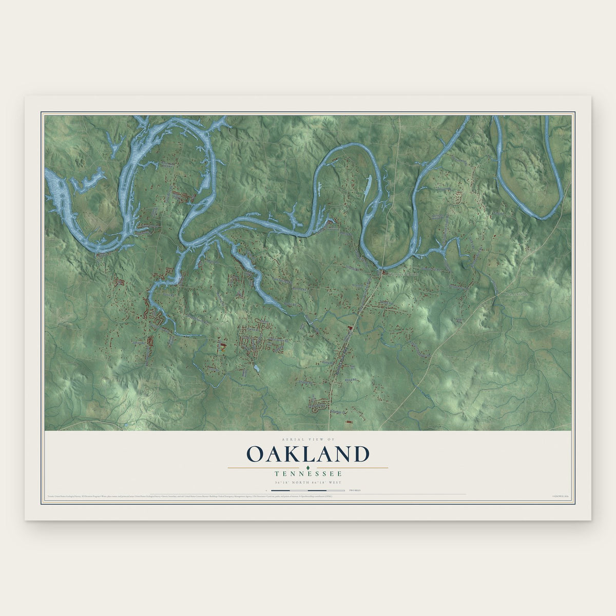 Oakland, Wilson County, Tennessee map print, the full design