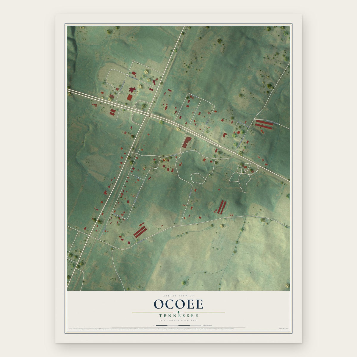 Ocoee, Tennessee map print, the full design