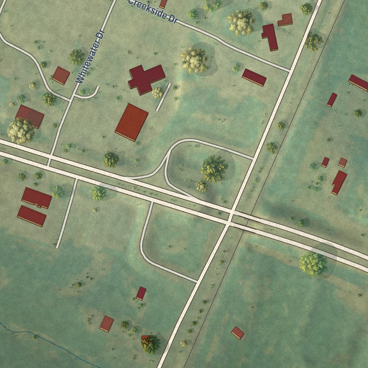 Close-up of the map of Ocoee, Tennessee print showing street and building detail