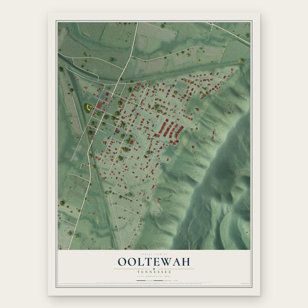 Ooltewah, Tennessee map print, the full design