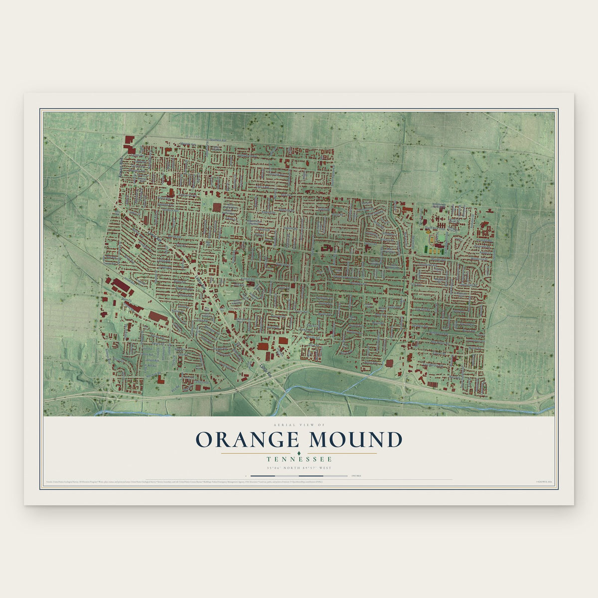 Orange Mound, Tennessee map print, the full design