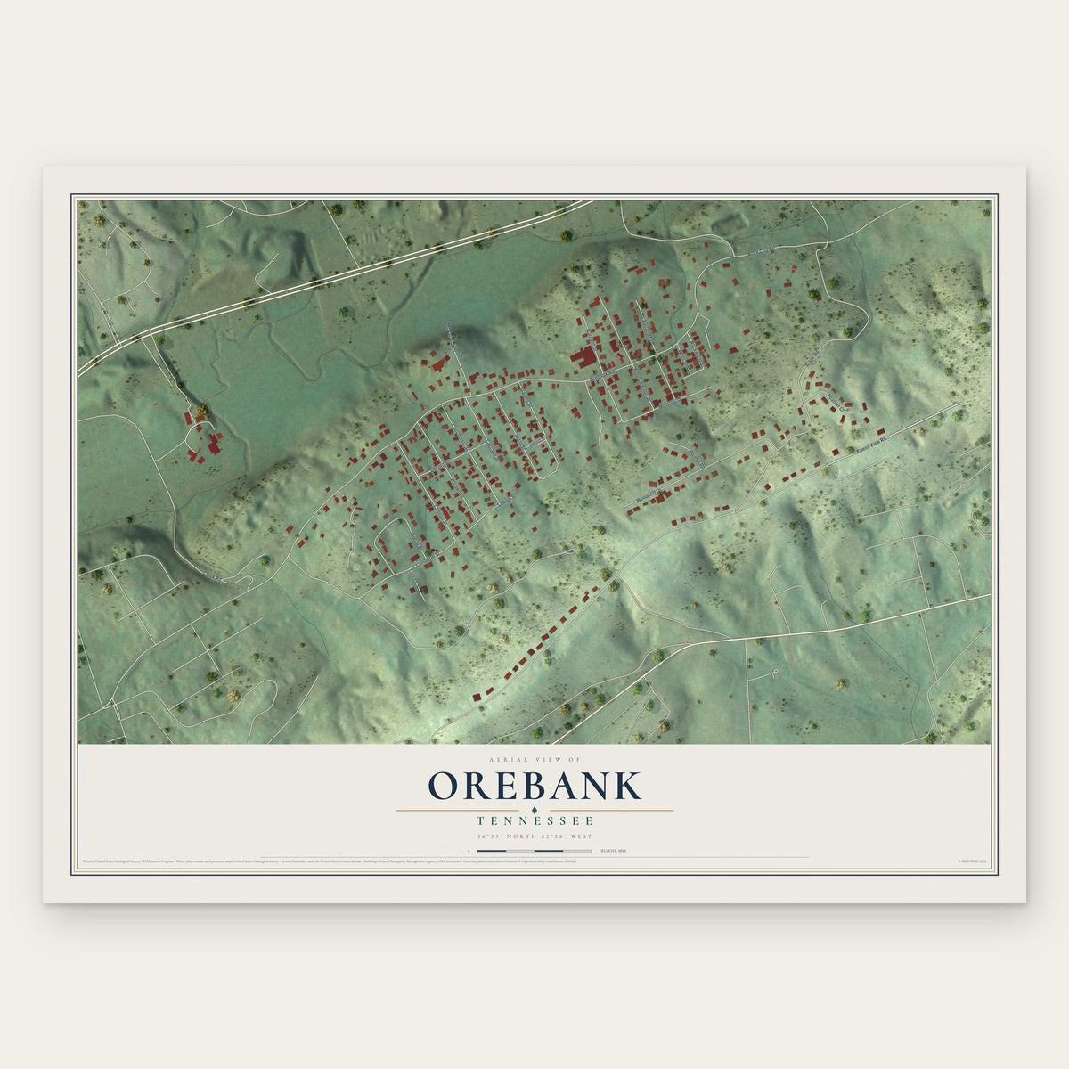 Orebank, Tennessee map print, the full design