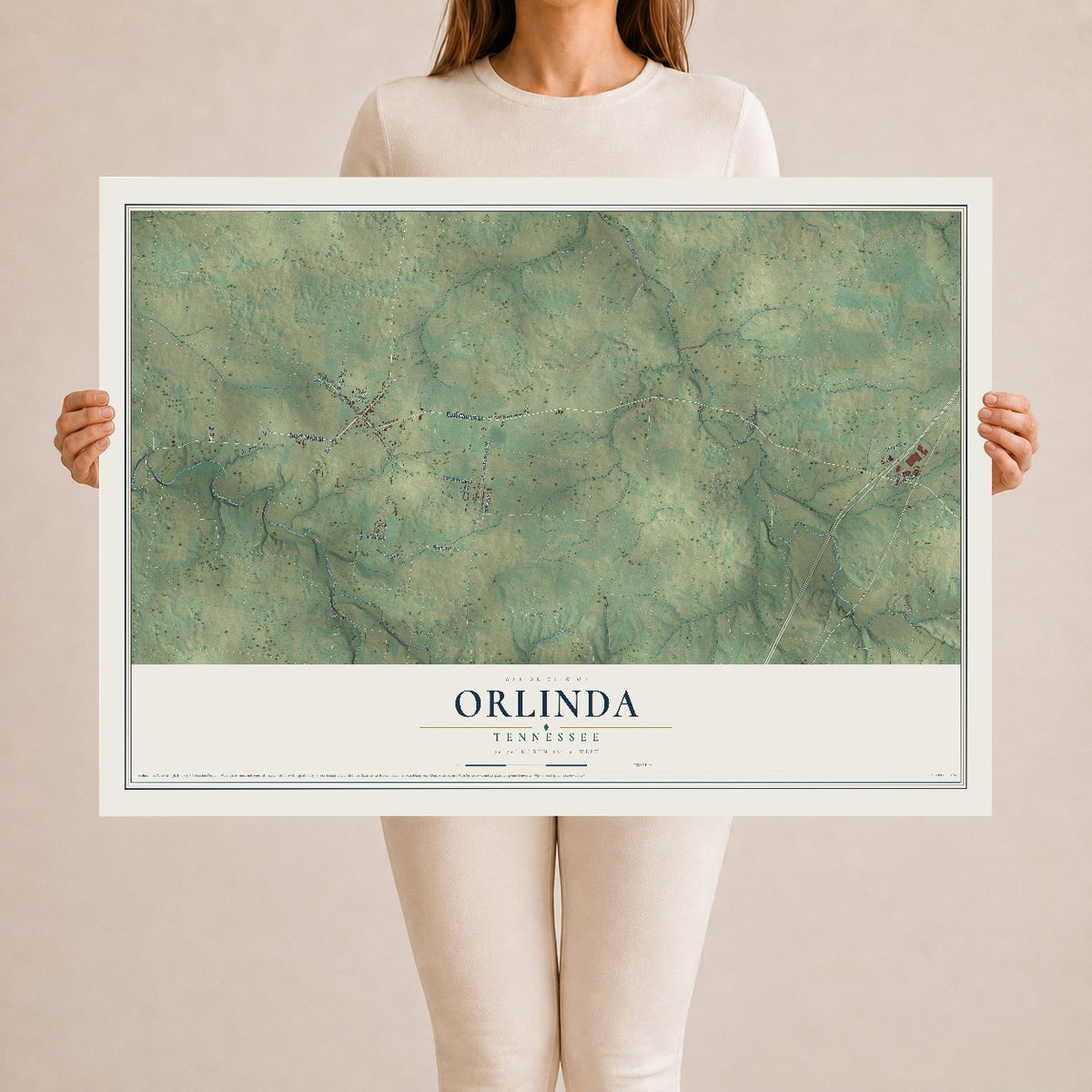 Map of Orlinda, Tennessee, 24 x 36 inch unframed archival matte print