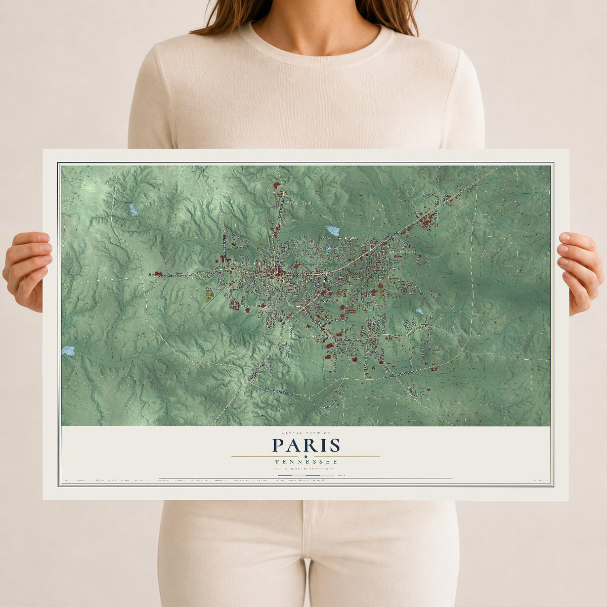Map of Paris, Tennessee, 12 x 18 inch unframed archival matte print