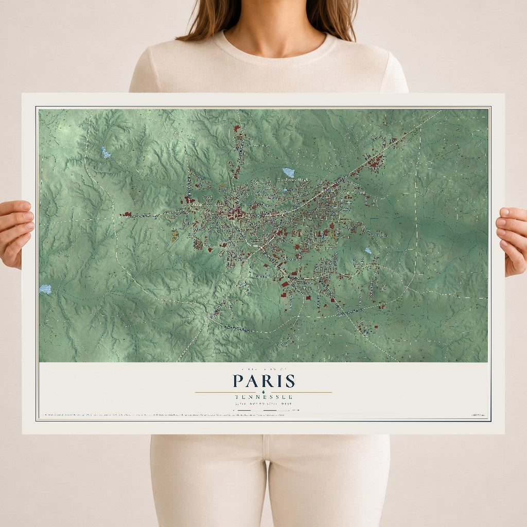 Map of Paris, Tennessee, 18 x 24 inch unframed archival matte print