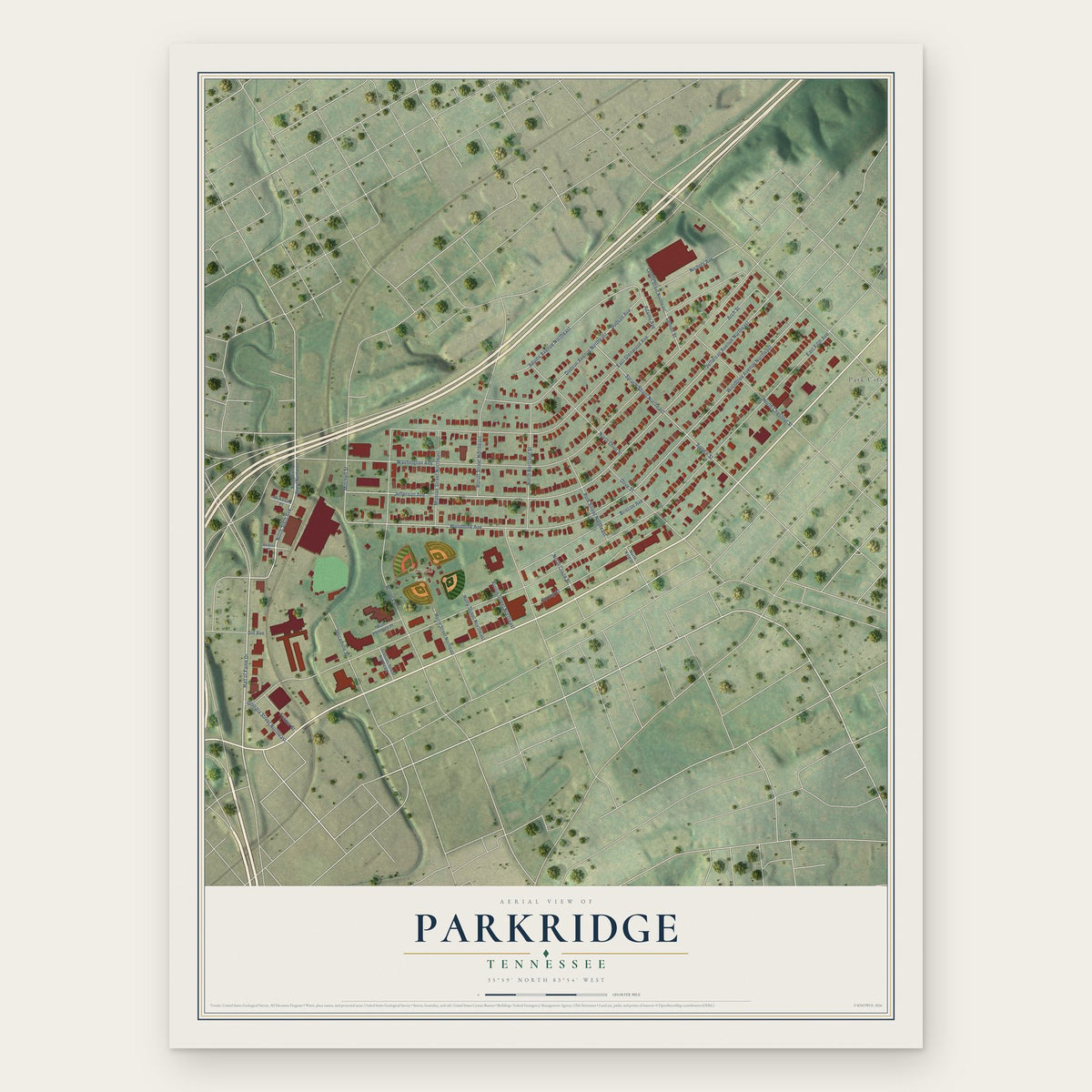 Parkridge, Tennessee map print, the full design
