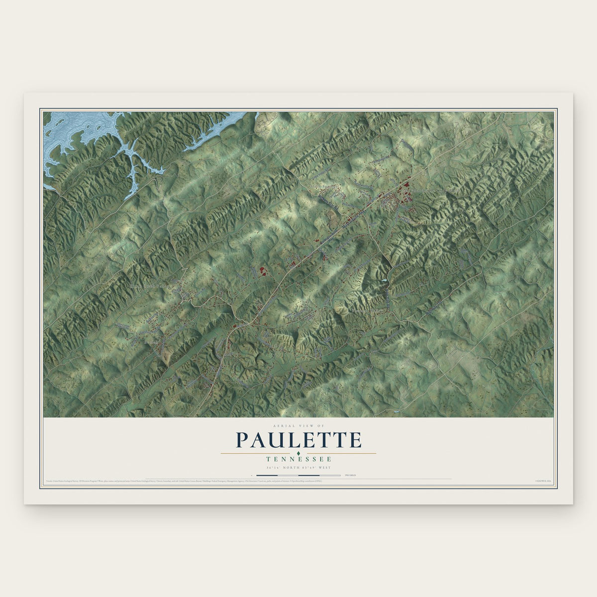 Paulette, Tennessee map print, the full design