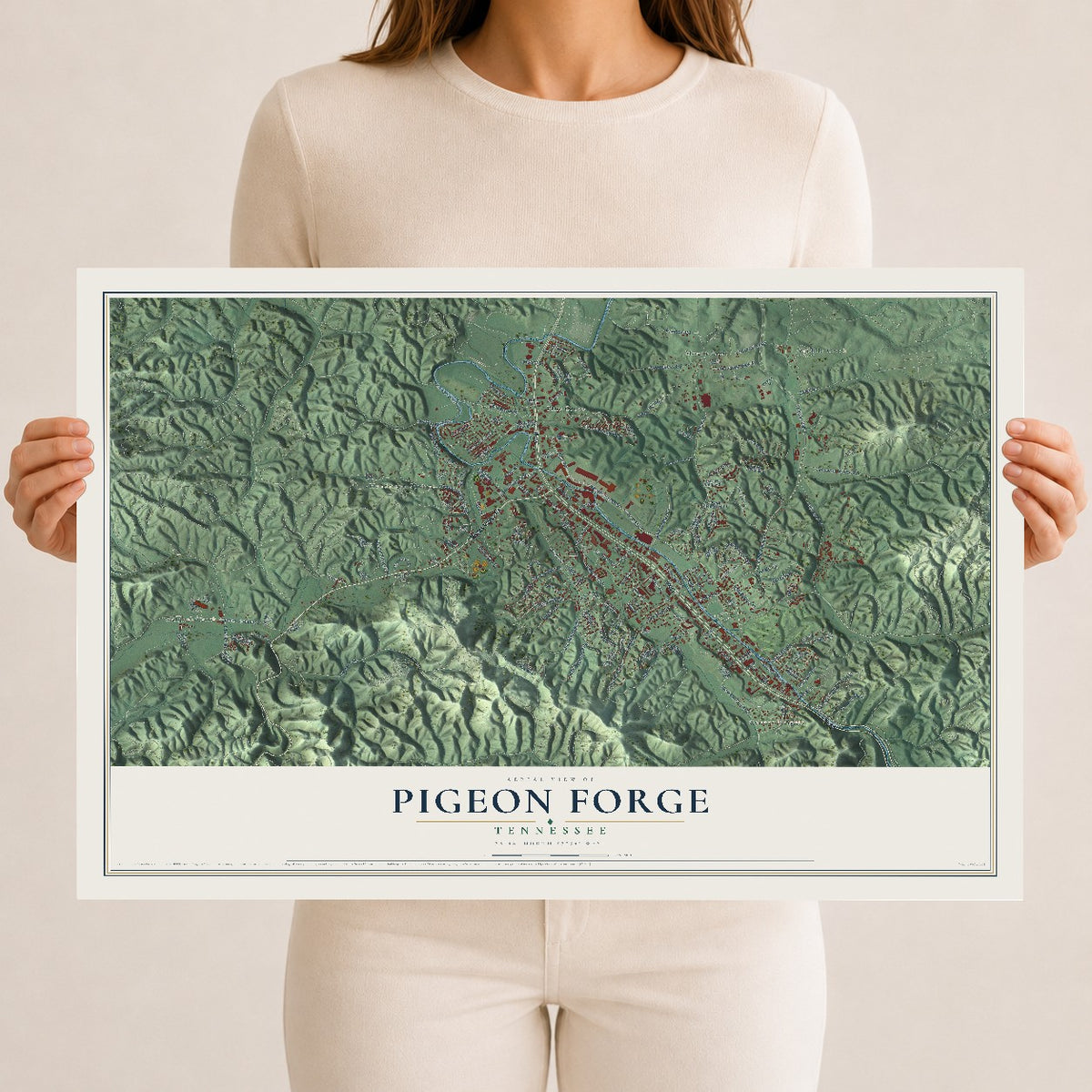 Map of Pigeon Forge, Tennessee, 12 x 18 inch unframed archival matte print
