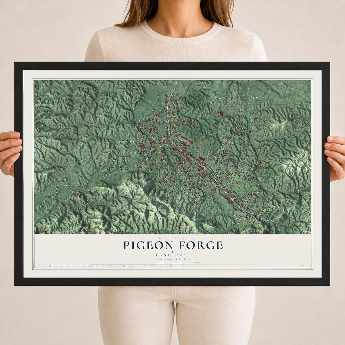 Map of Pigeon Forge, Tennessee, 18 x 24 inch print in a black wood frame