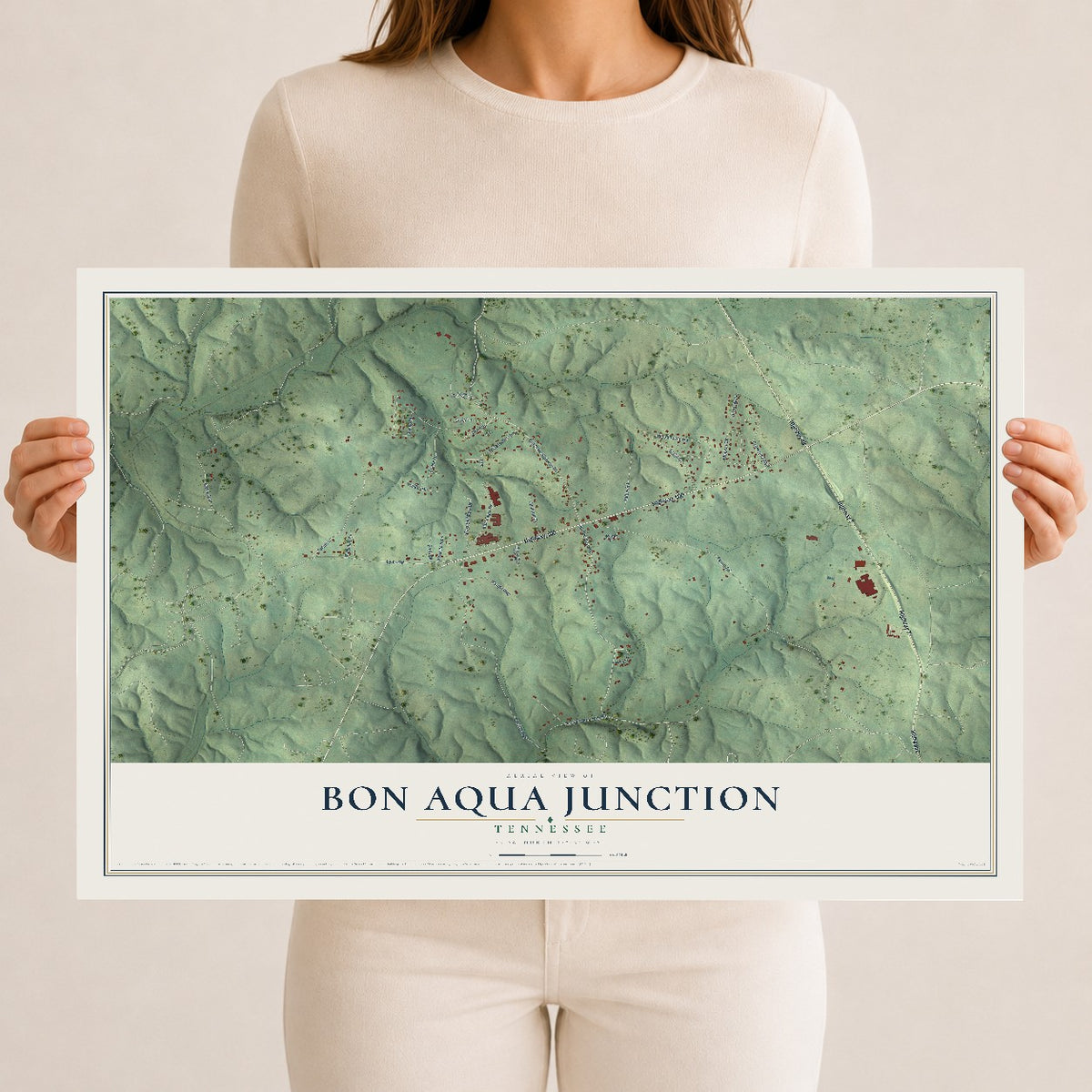 Map of Bon Aqua Junction, Tennessee, 12 x 18 inch unframed archival matte print