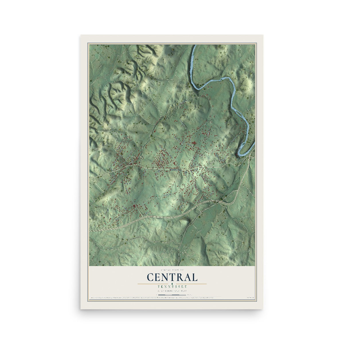 Map of Central, Tennessee, 12 x 18 inch unframed archival matte print