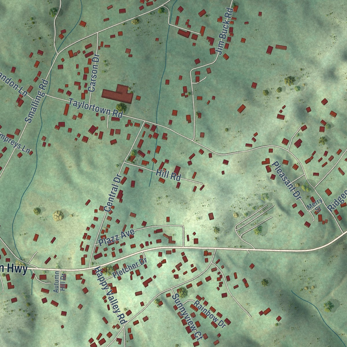 Close-up of the map of Central, Tennessee print showing street and building detail