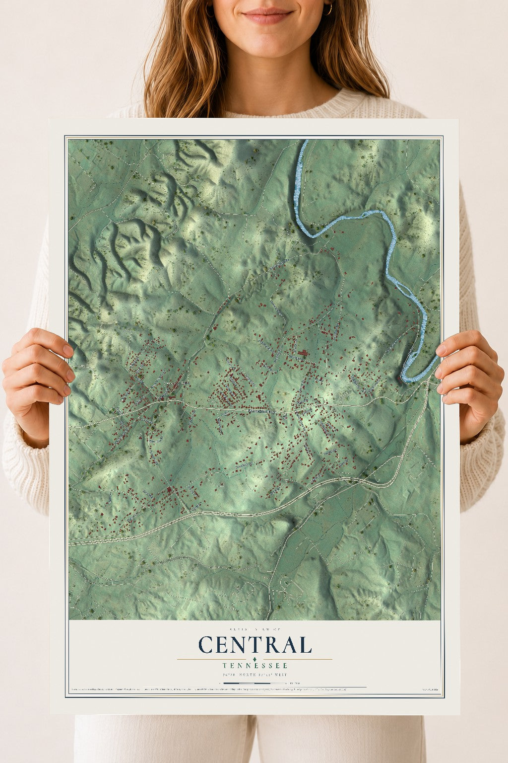 Map of Central, Tennessee, 18 x 24 inch unframed archival matte print