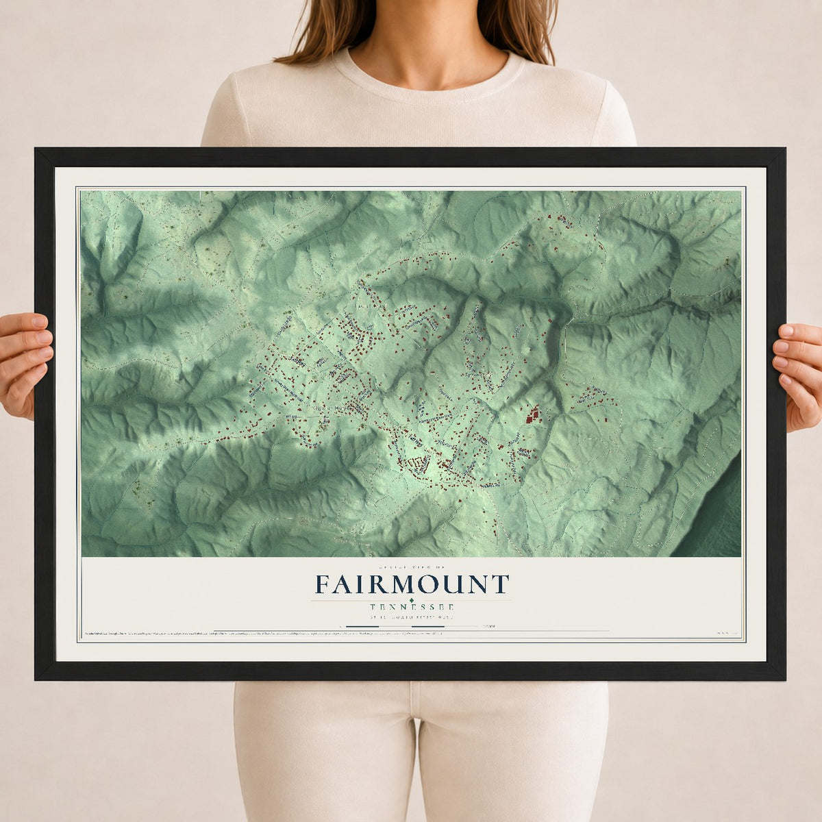 Map of Fairmount, Tennessee, 18 x 24 inch print in a black wood frame