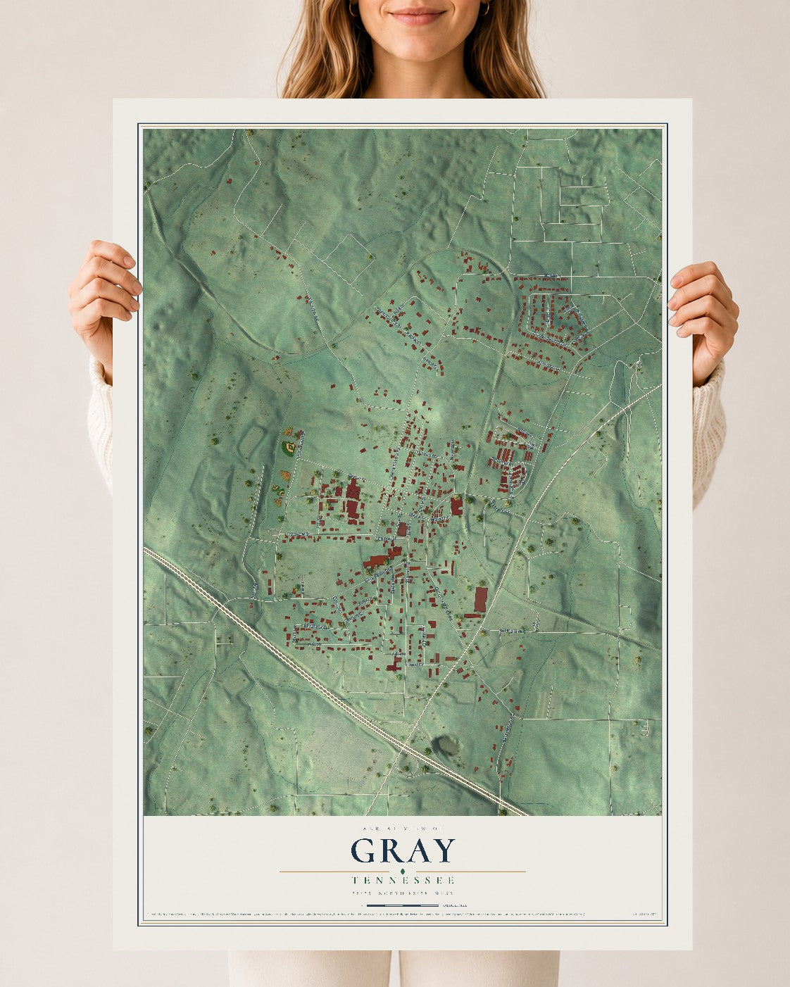 Map of Gray, Tennessee, 24 x 36 inch unframed archival matte print