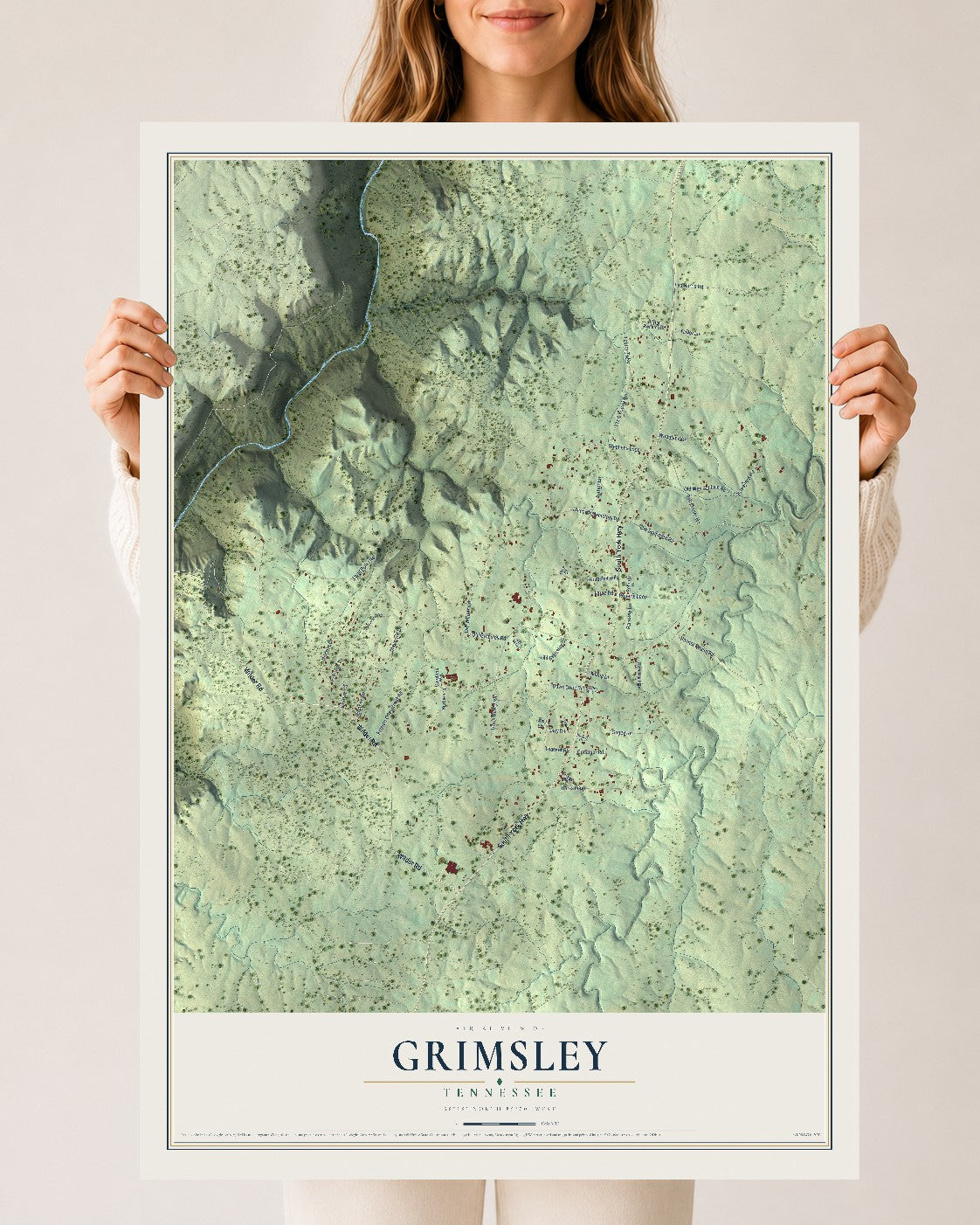 Map of Grimsley, Tennessee, 24 x 36 inch unframed archival matte print
