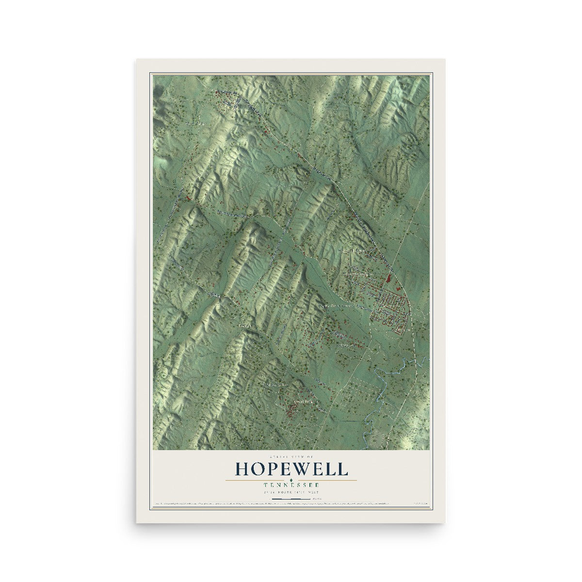 Map of Hopewell, Tennessee, 12 x 18 inch unframed archival matte print