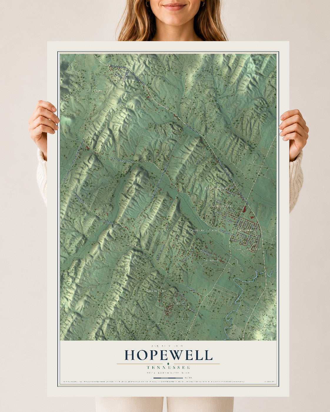 Map of Hopewell, Tennessee, 24 x 36 inch unframed archival matte print