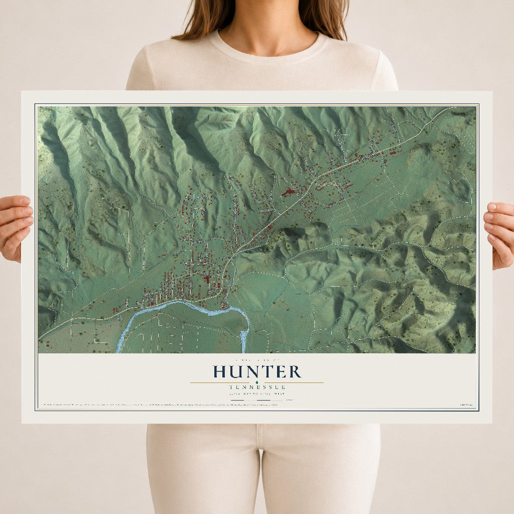 Map of Hunter, Tennessee, 18 x 24 inch unframed archival matte print