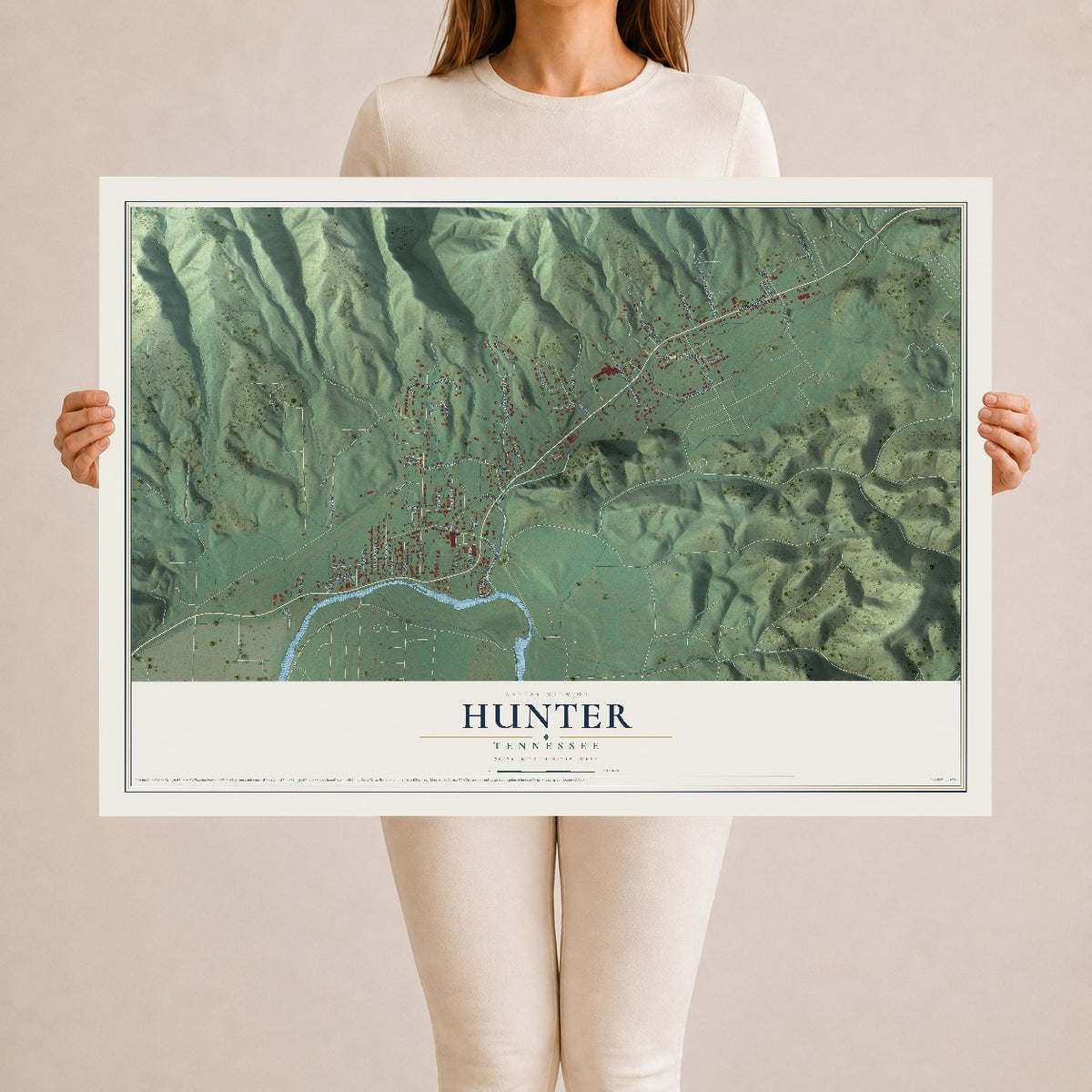 Map of Hunter, Tennessee, 24 x 36 inch unframed archival matte print