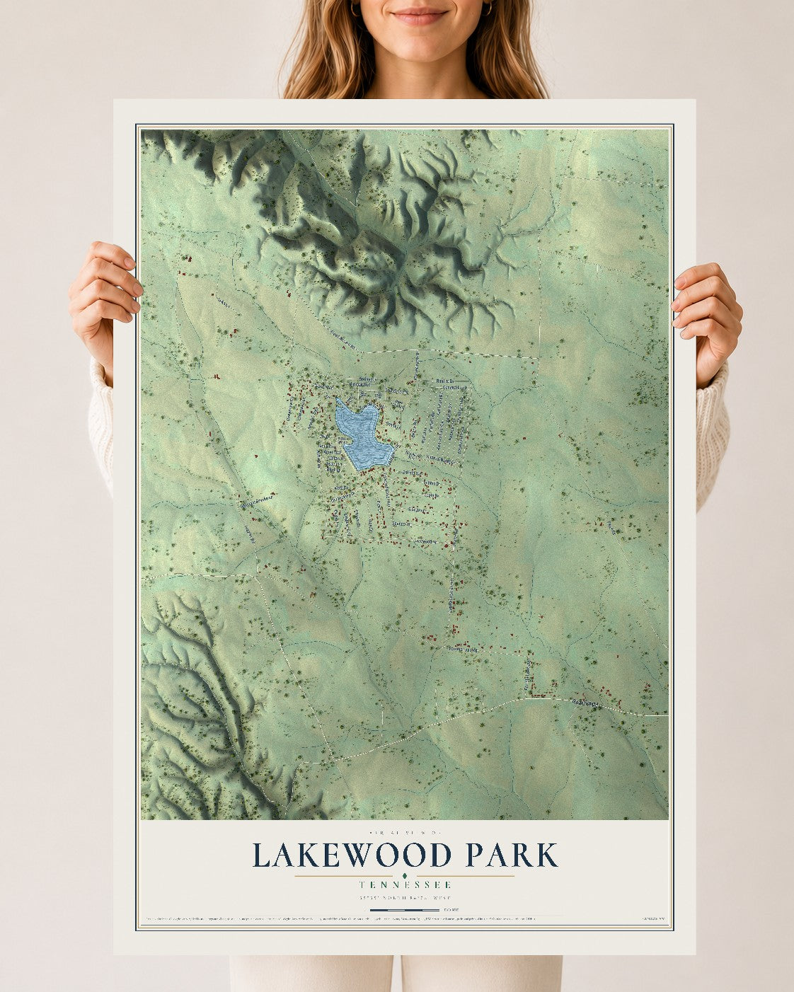 Map of Lakewood Park, Tennessee, 24 x 36 inch unframed archival matte print