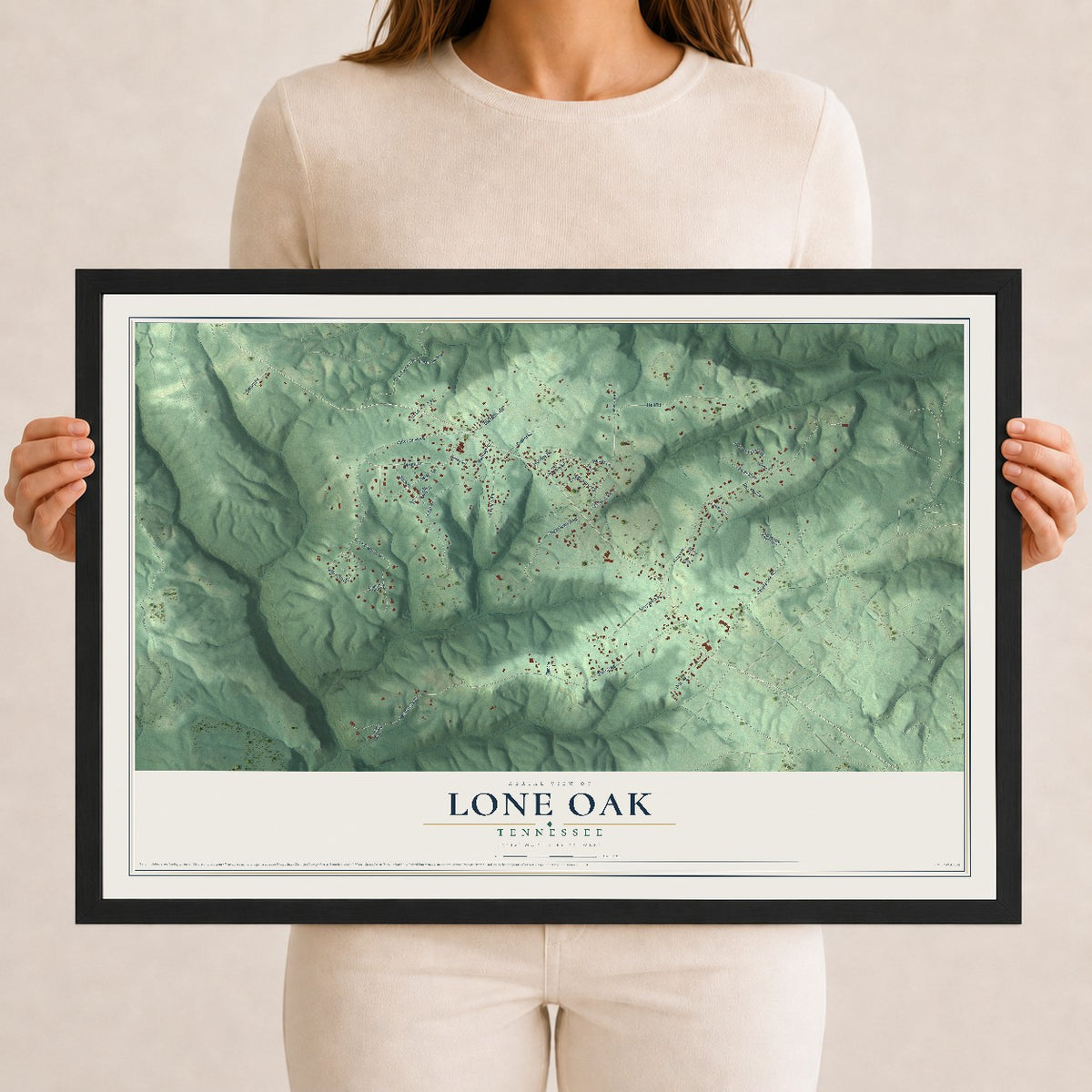 Map of Lone Oak, Tennessee, 12 x 18 inch print in a black wood frame