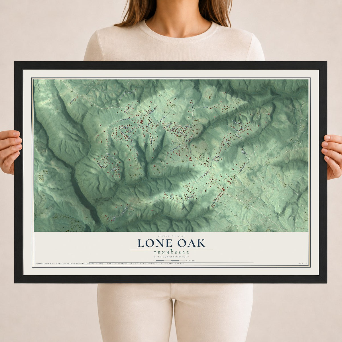 Map of Lone Oak, Tennessee, 18 x 24 inch print in a black wood frame