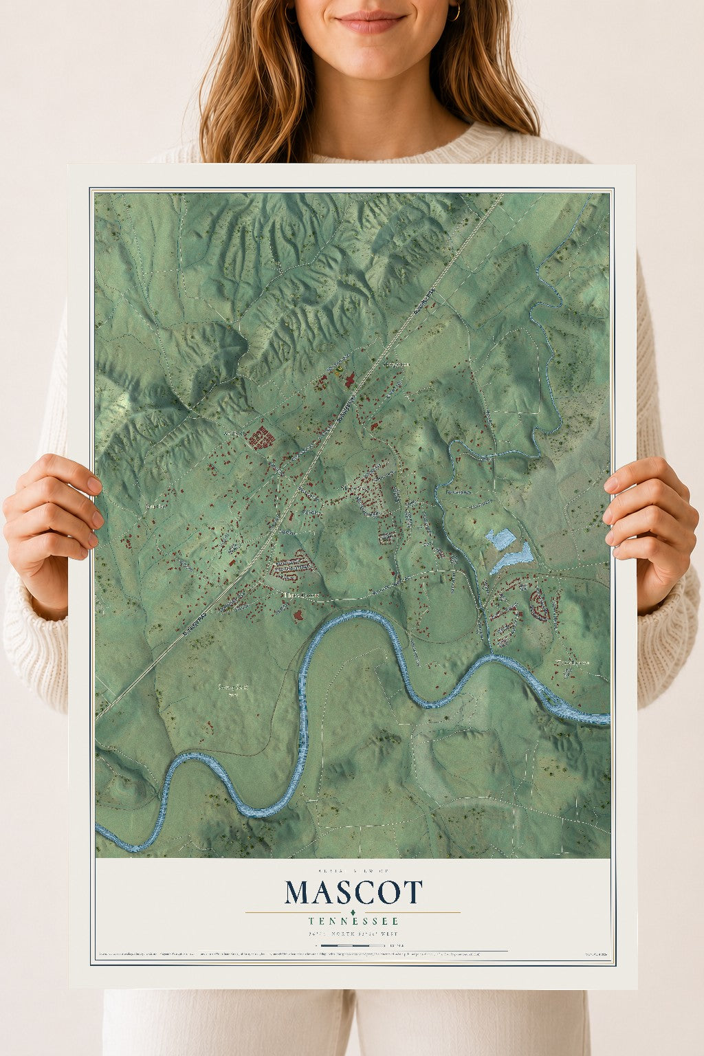 Map of Mascot, Tennessee, 18 x 24 inch unframed archival matte print
