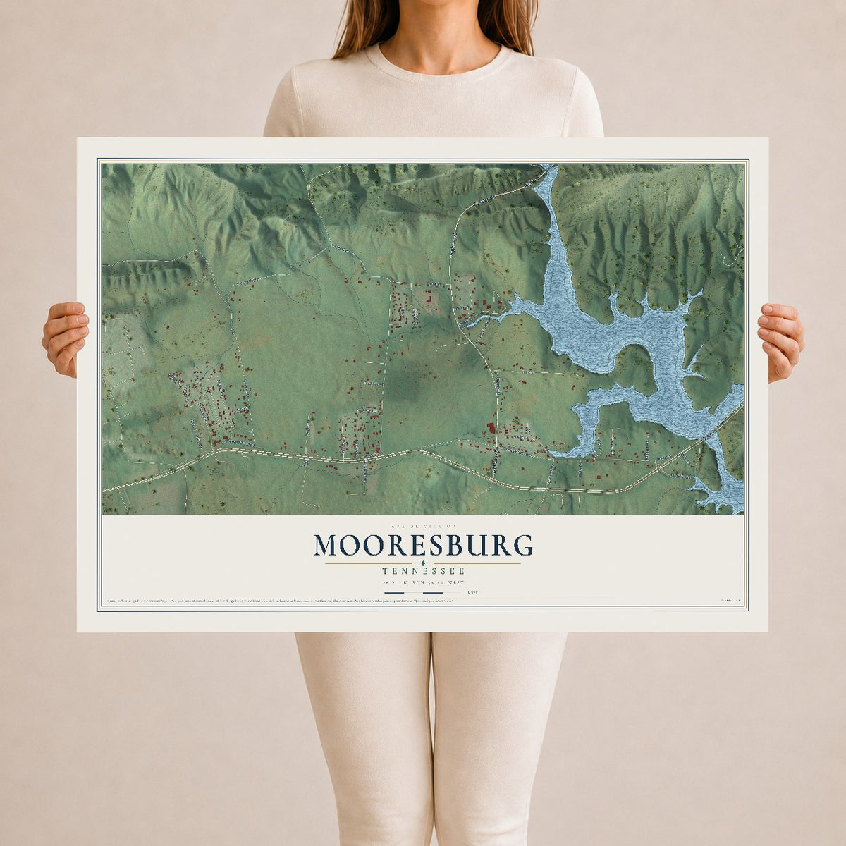 Map of Mooresburg, Tennessee, 24 x 36 inch unframed archival matte print