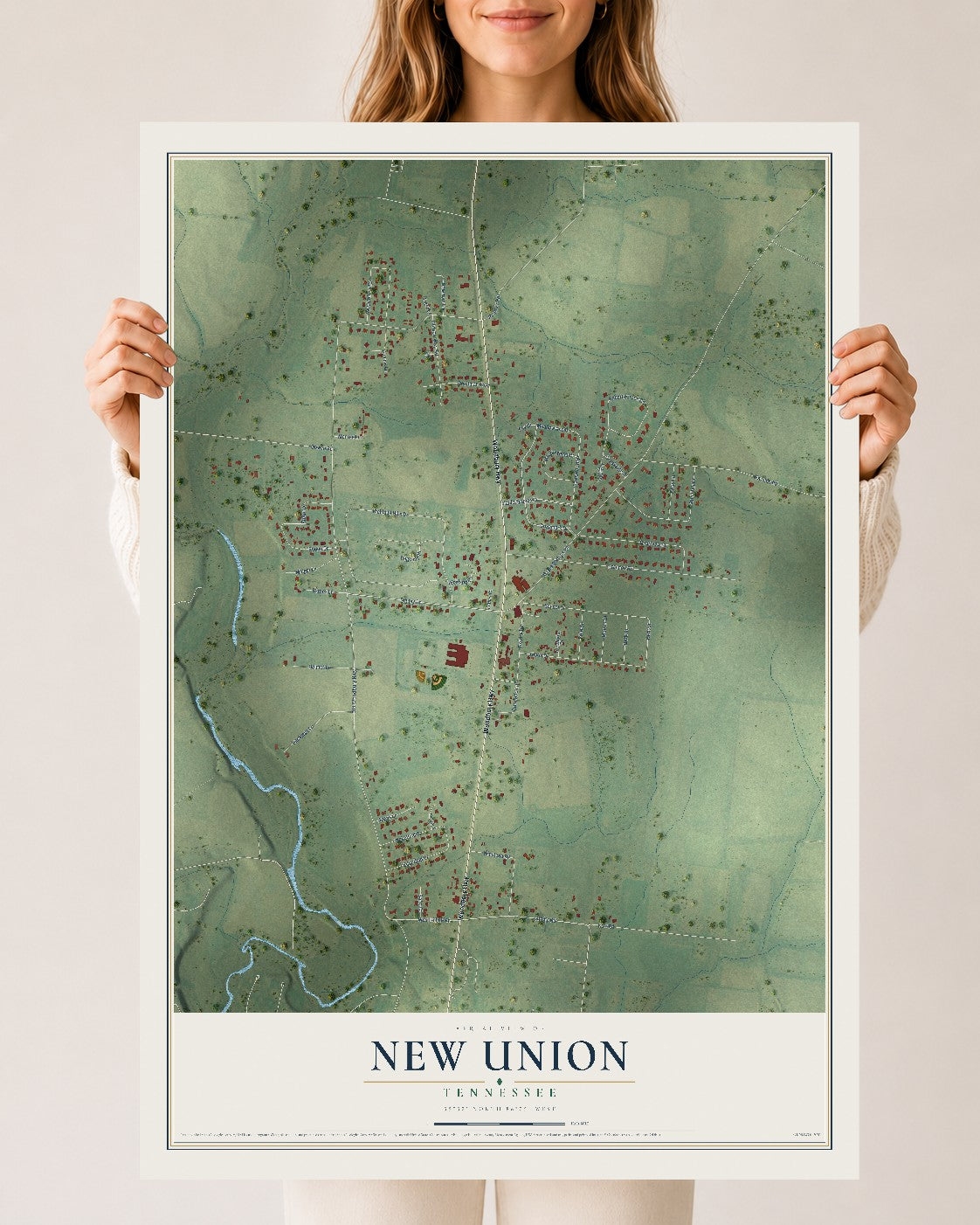 Map of New Union, Tennessee, 24 x 36 inch unframed archival matte print
