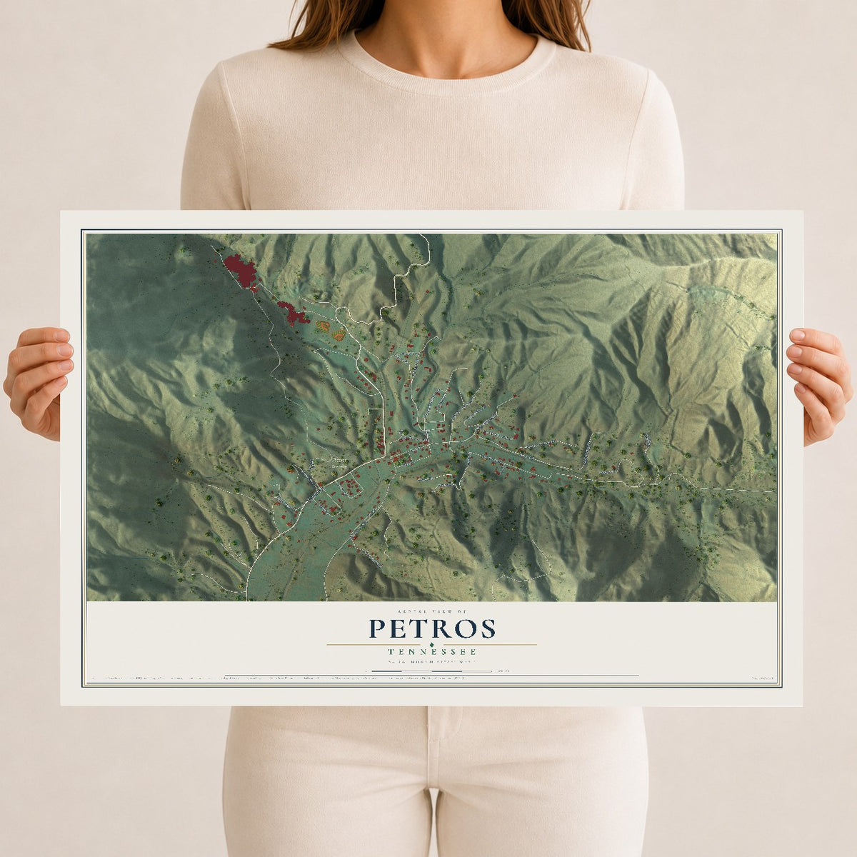 Map of Petros, Tennessee, 12 x 18 inch unframed archival matte print