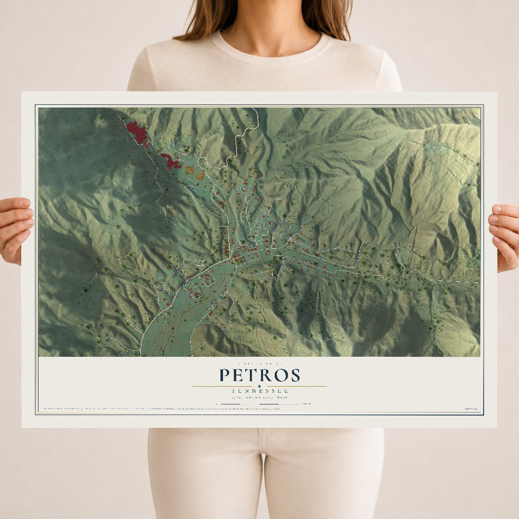 Map of Petros, Tennessee, 18 x 24 inch unframed archival matte print