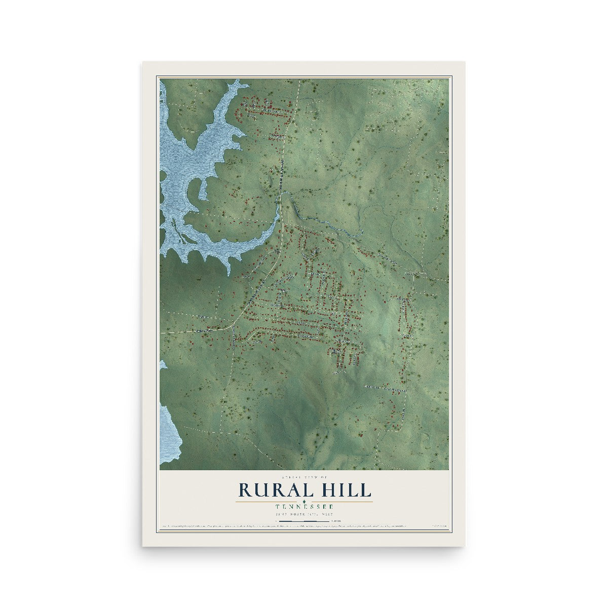 Map of Rural Hill, Tennessee, 12 x 18 inch unframed archival matte print