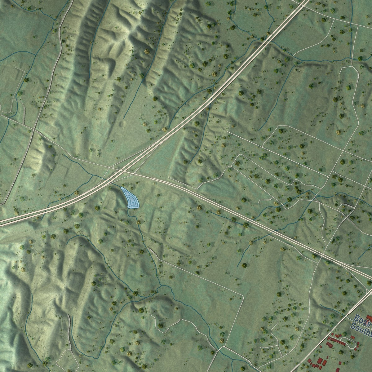Second close-up of the map of South Cleveland, Tennessee print showing more streets and buildings
