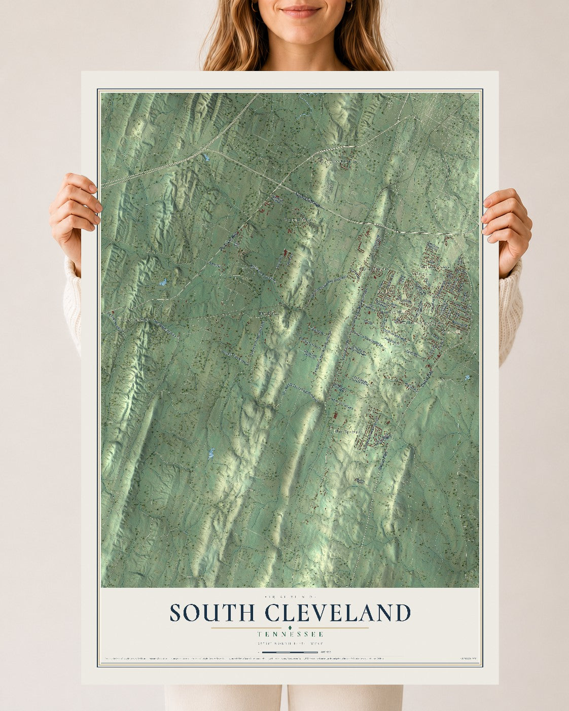Map of South Cleveland, Tennessee, 24 x 36 inch unframed archival matte print