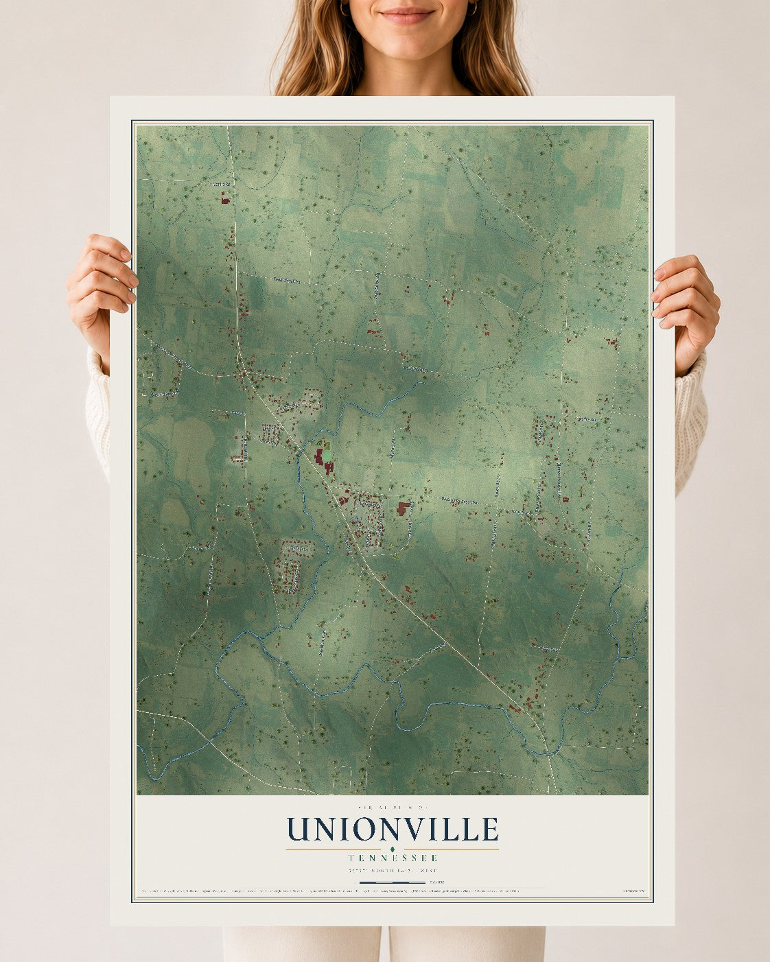 Map of Unionville, Tennessee, 24 x 36 inch unframed archival matte print