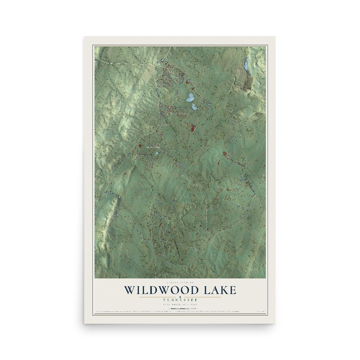 Map of Wildwood Lake, Tennessee, 12 x 18 inch unframed archival matte print