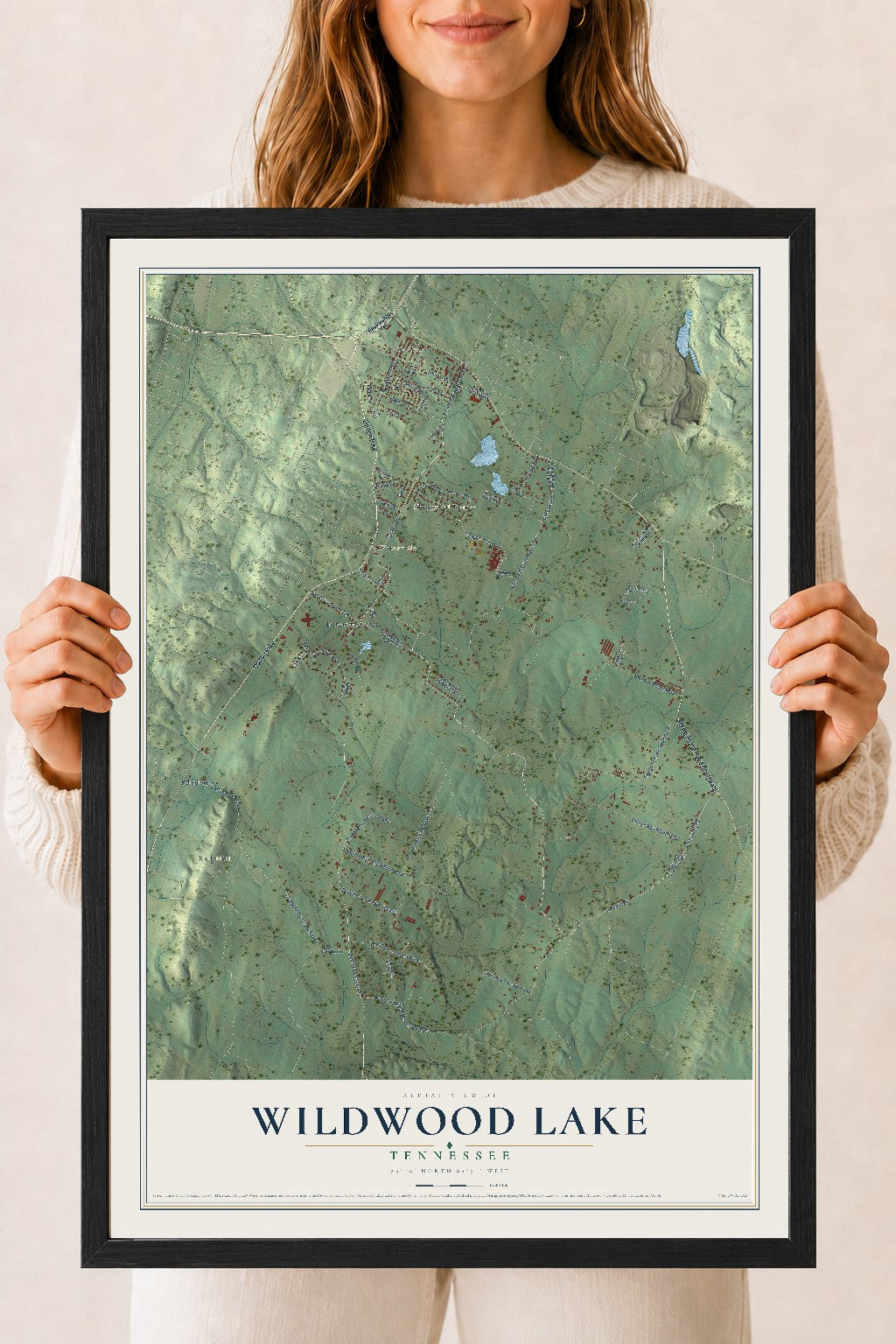 Map of Wildwood Lake, Tennessee, 18 x 24 inch print in a black wood frame