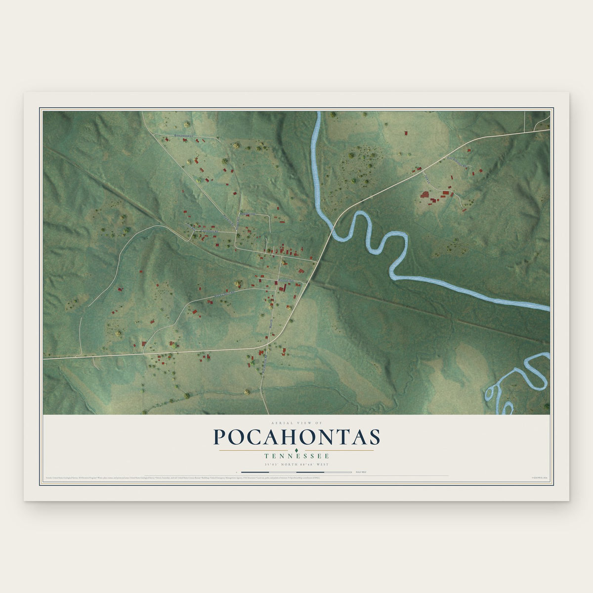 Pocahontas, Tennessee map print, the full design