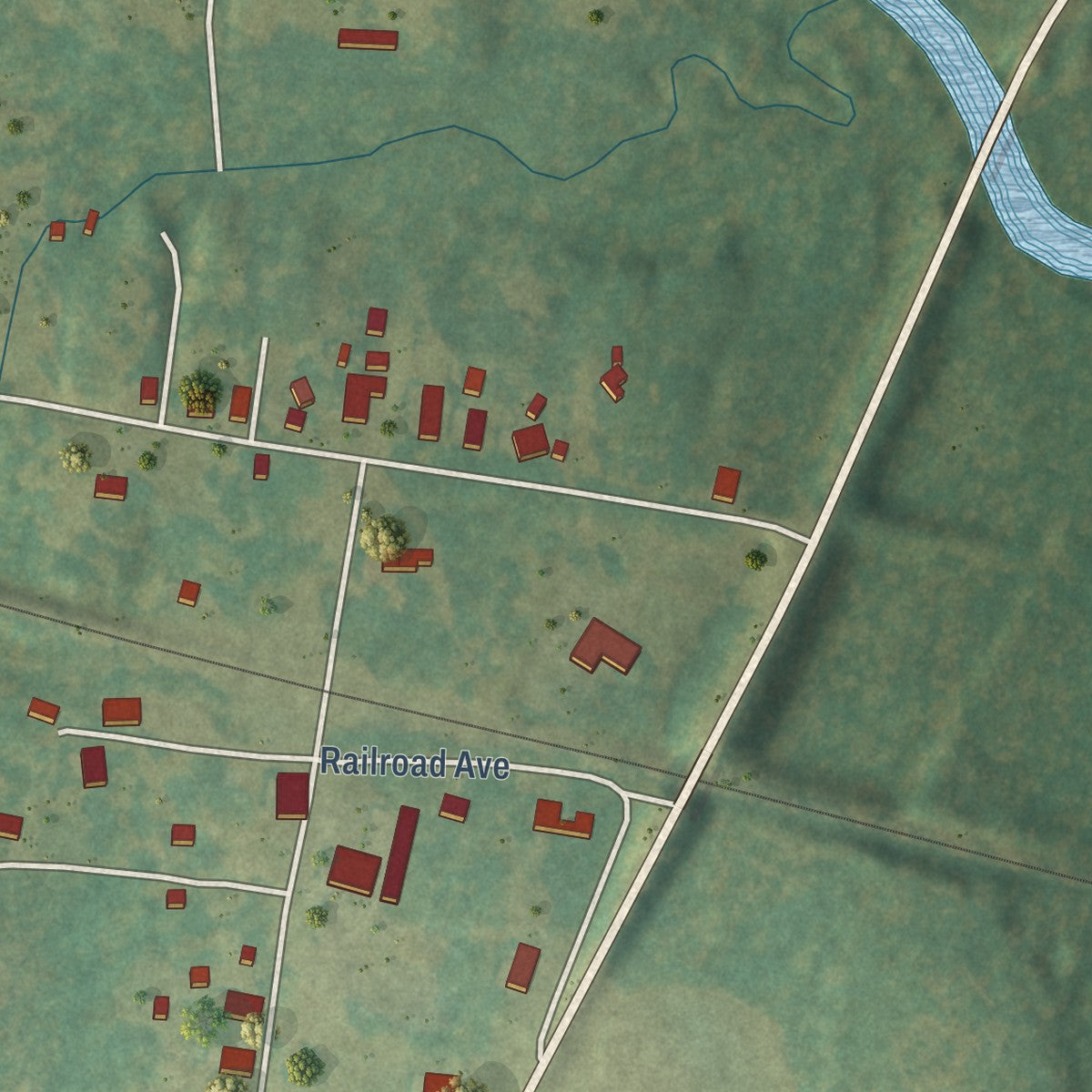 Close-up of the map of Pocahontas, Tennessee print showing street and building detail