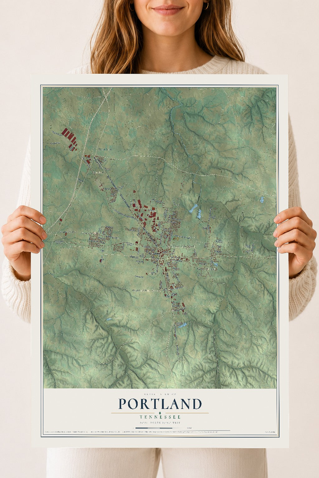 Map of Portland, Tennessee, 18 x 24 inch unframed archival matte print