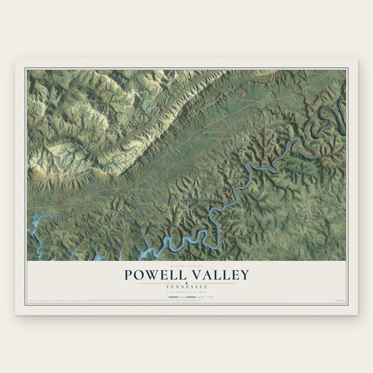 Powell Valley, Tennessee map print, the full design
