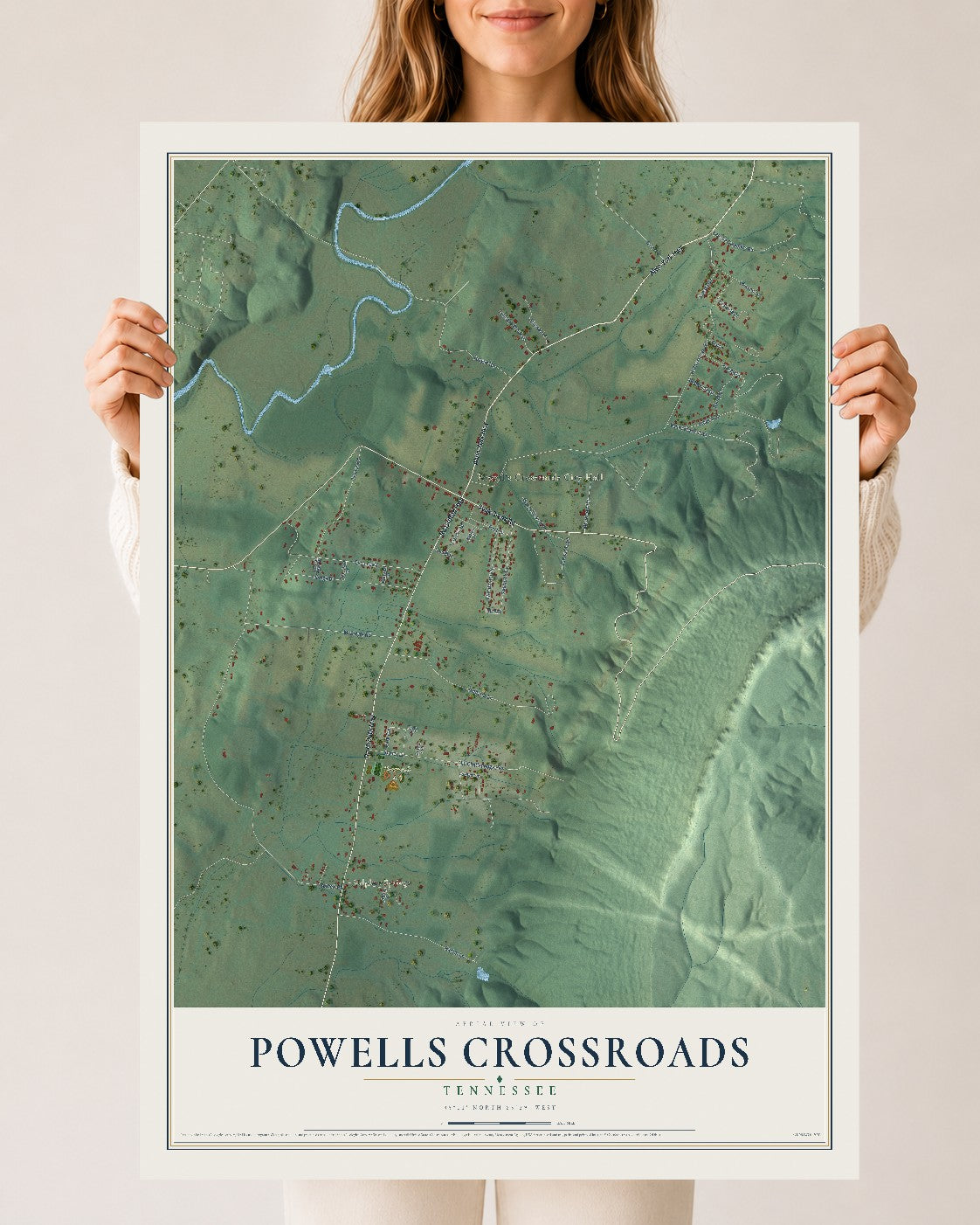 Map of Powells Crossroads, Tennessee, 24 x 36 inch unframed archival matte print