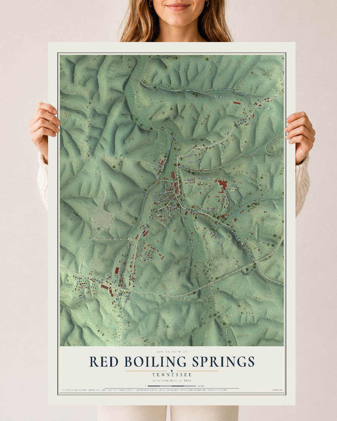 Map of Red Boiling Springs, Tennessee, 24 x 36 inch unframed archival matte print