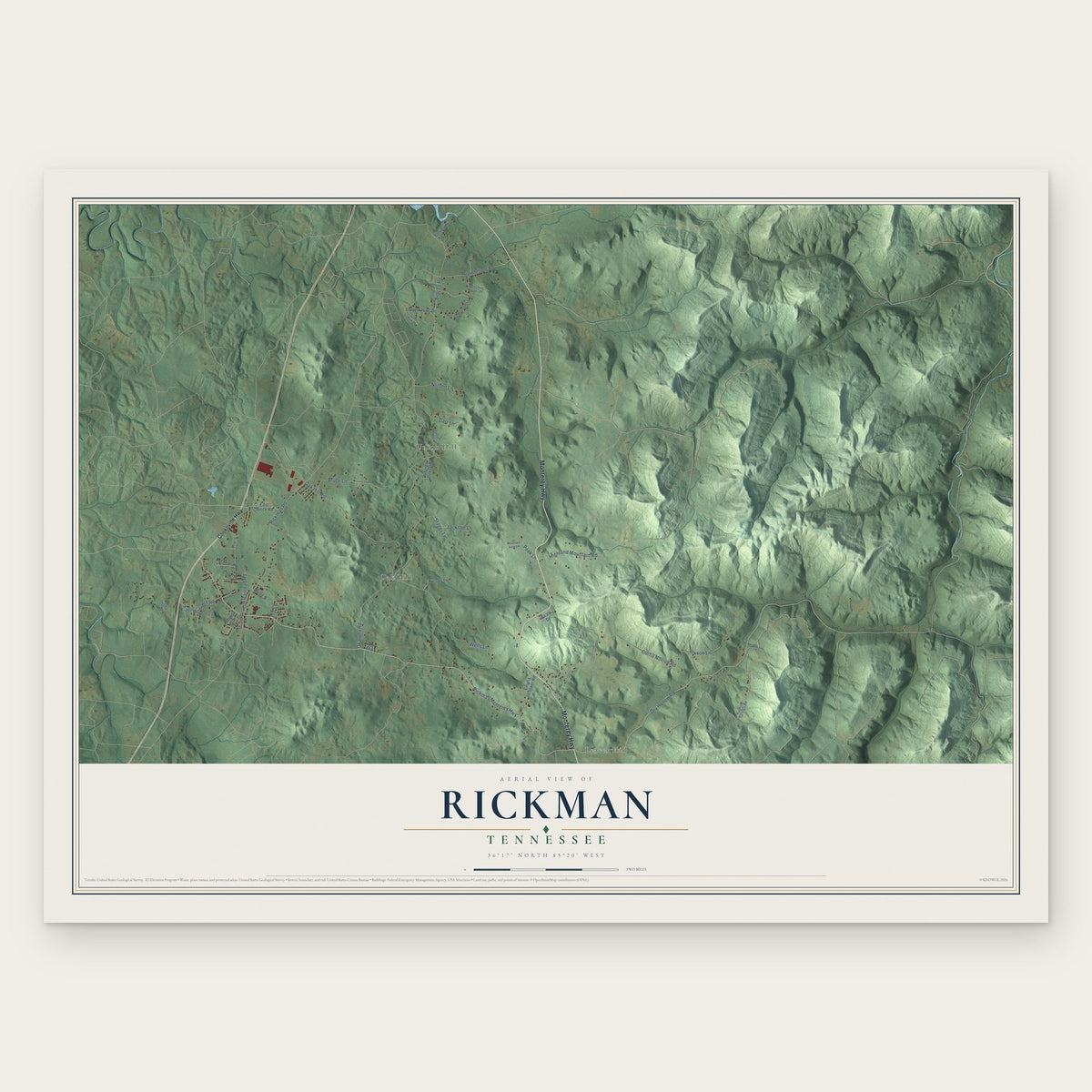 Rickman, Tennessee map print, the full design