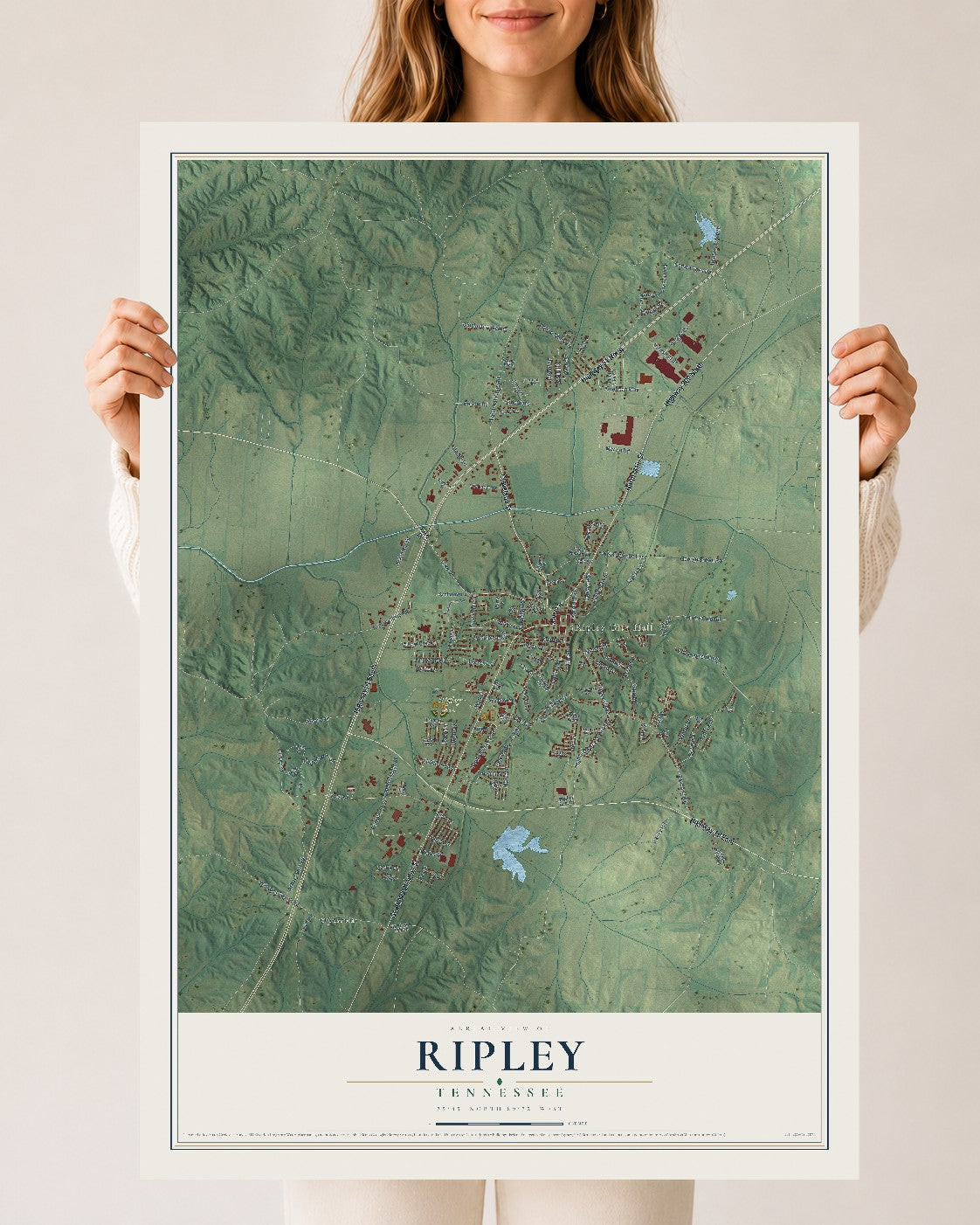 Map of Ripley, Tennessee, 24 x 36 inch unframed archival matte print