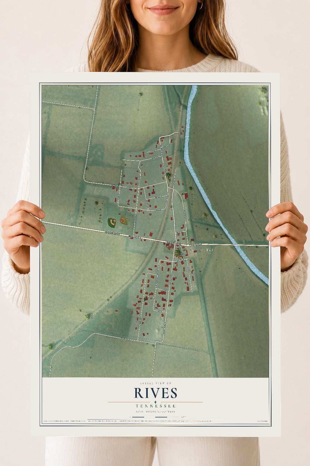 Map of Rives, Tennessee, 18 x 24 inch unframed archival matte print